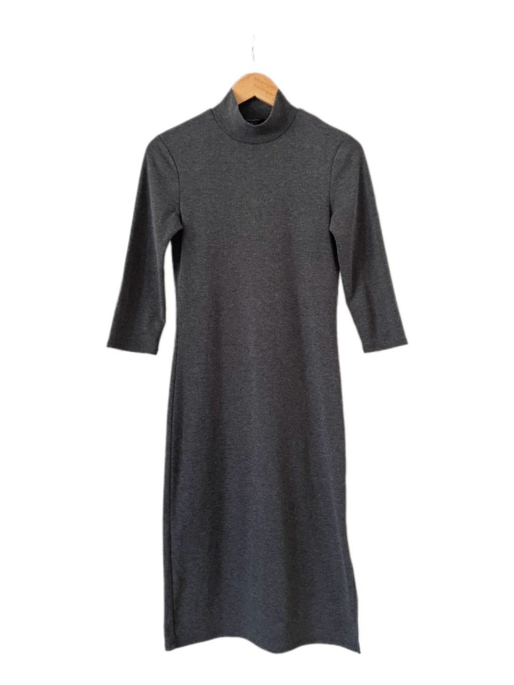 Forever 21 Charcoal Mock Neck Bodycon Midi Dress - Dark Gray L